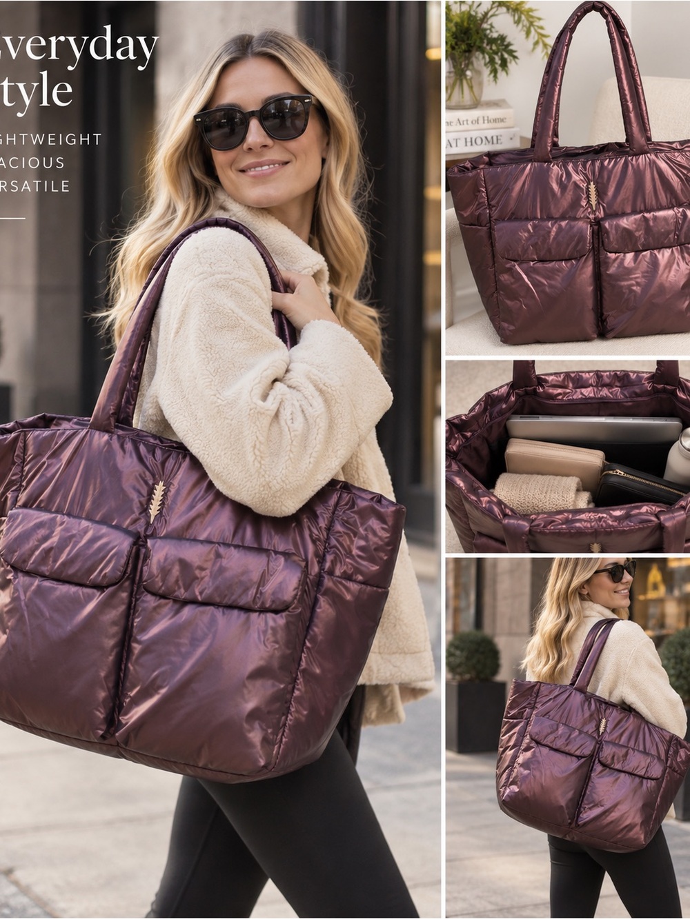 Metallic Puffer Tote Bag - Unbranded